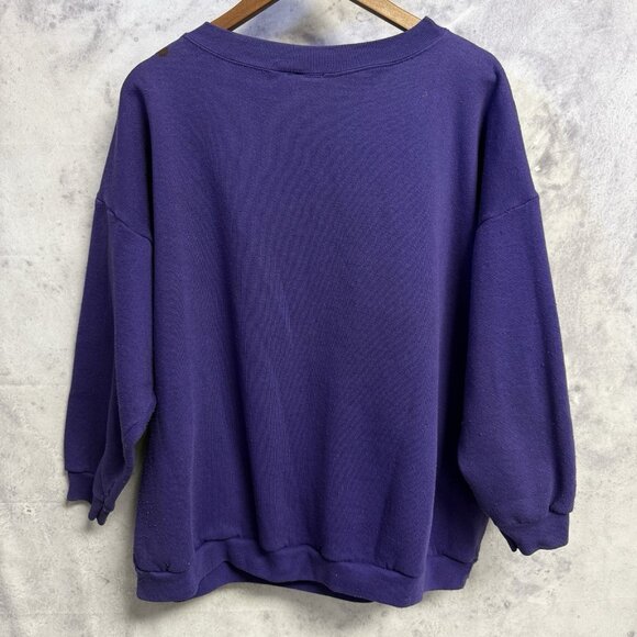 Vintage Winnie The Pooh Sweatshirt Oversized L Purple Crew Neck Cartoon 90s Y2K - Picture 2 of 16
